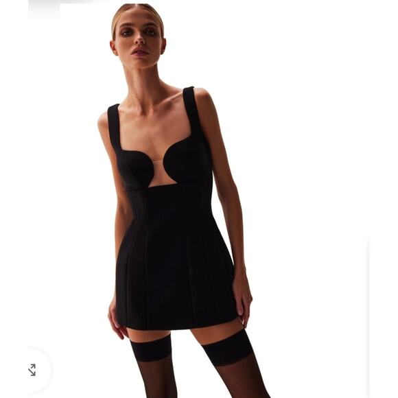 Milla Glossy Ultra Mini Dress Black w/ Cutouts Large Cocktail Party Deep V Neck Milla Glossy Ultra Mini Dress Black w/ Cutouts Large Cocktail Party Deep V Neck